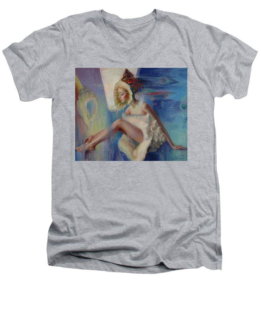 Women Men's V-Neck T-Shirt featuring the painting Beauty Shell by Serguei Zlenko