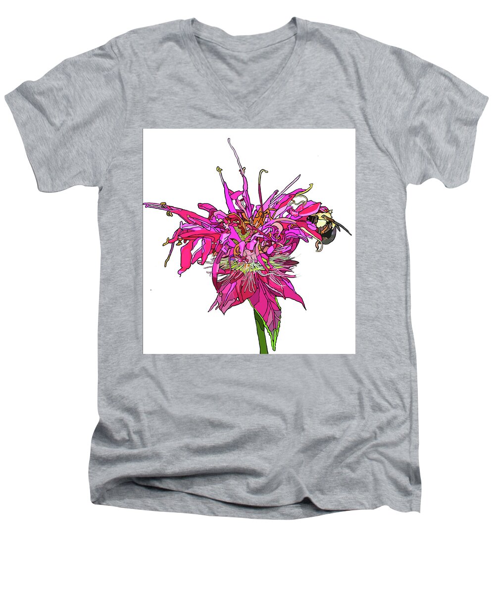 Bee Men's V-Neck T-Shirt featuring the painting Bee Balm by Jamie Downs