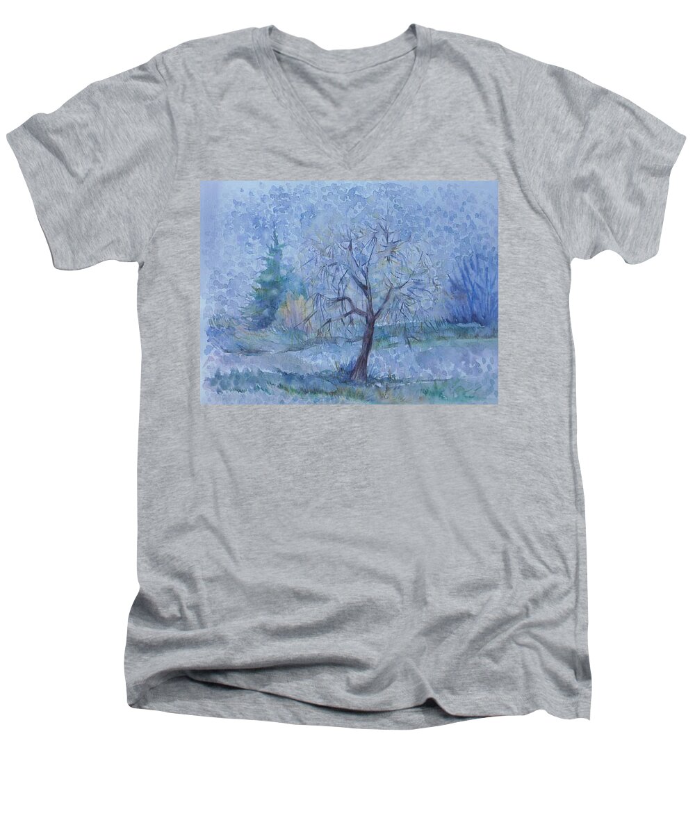 Autumn Men's V-Neck T-Shirt featuring the painting Beginning of another winter by Anna Duyunova