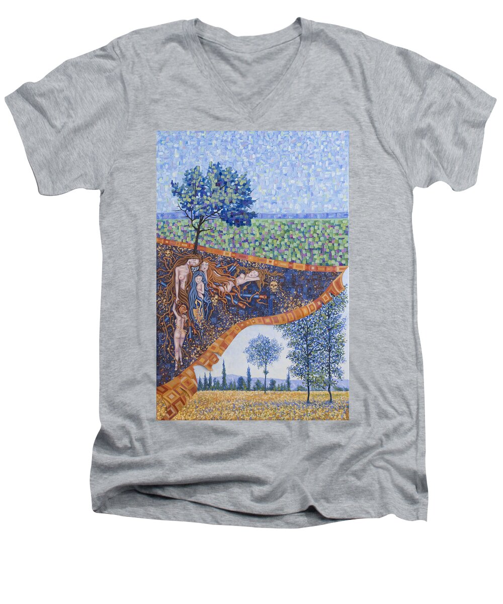 Canvas Men's V-Neck T-Shirt featuring the painting Behind the Canvas by Judy Henninger