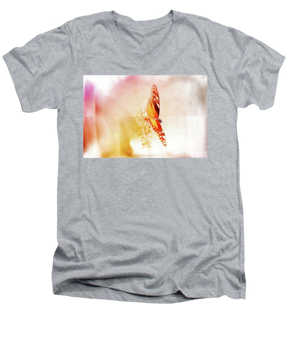 Butterfly Men's V-Neck T-Shirt featuring the photograph Behind the Red by Jaroslav Buna