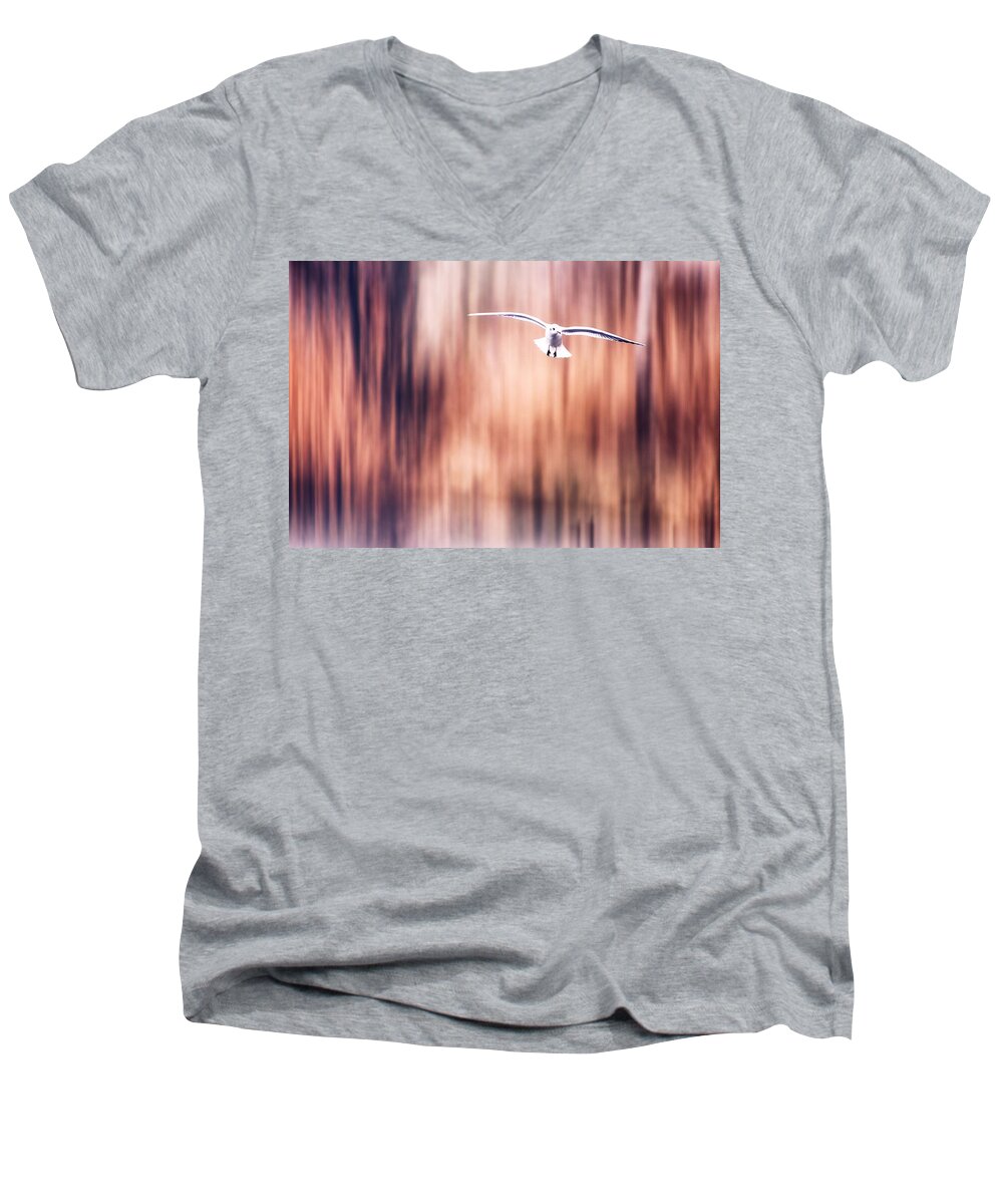 Seagull Men's V-Neck T-Shirt featuring the photograph Behind The Trees 2 by Jaroslav Buna