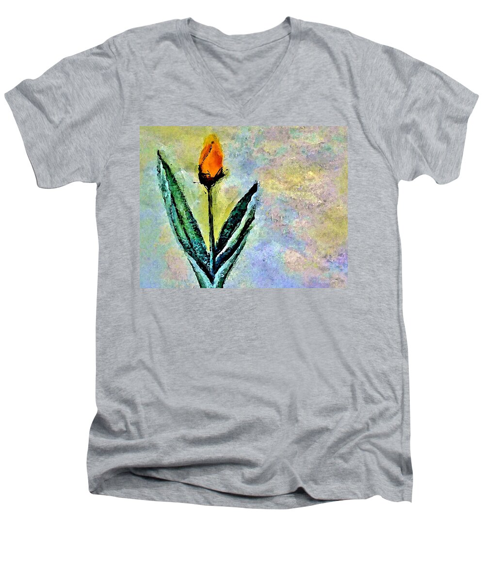 Tulip Men's V-Neck T-Shirt featuring the painting Being Single by Lisa Kaiser