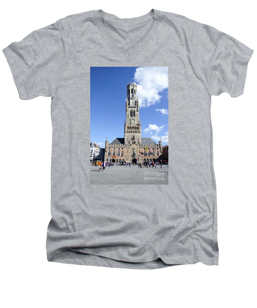 Belfry Men's V-Neck T-Shirt featuring the photograph Belfry of Bruges by Pravine Chester