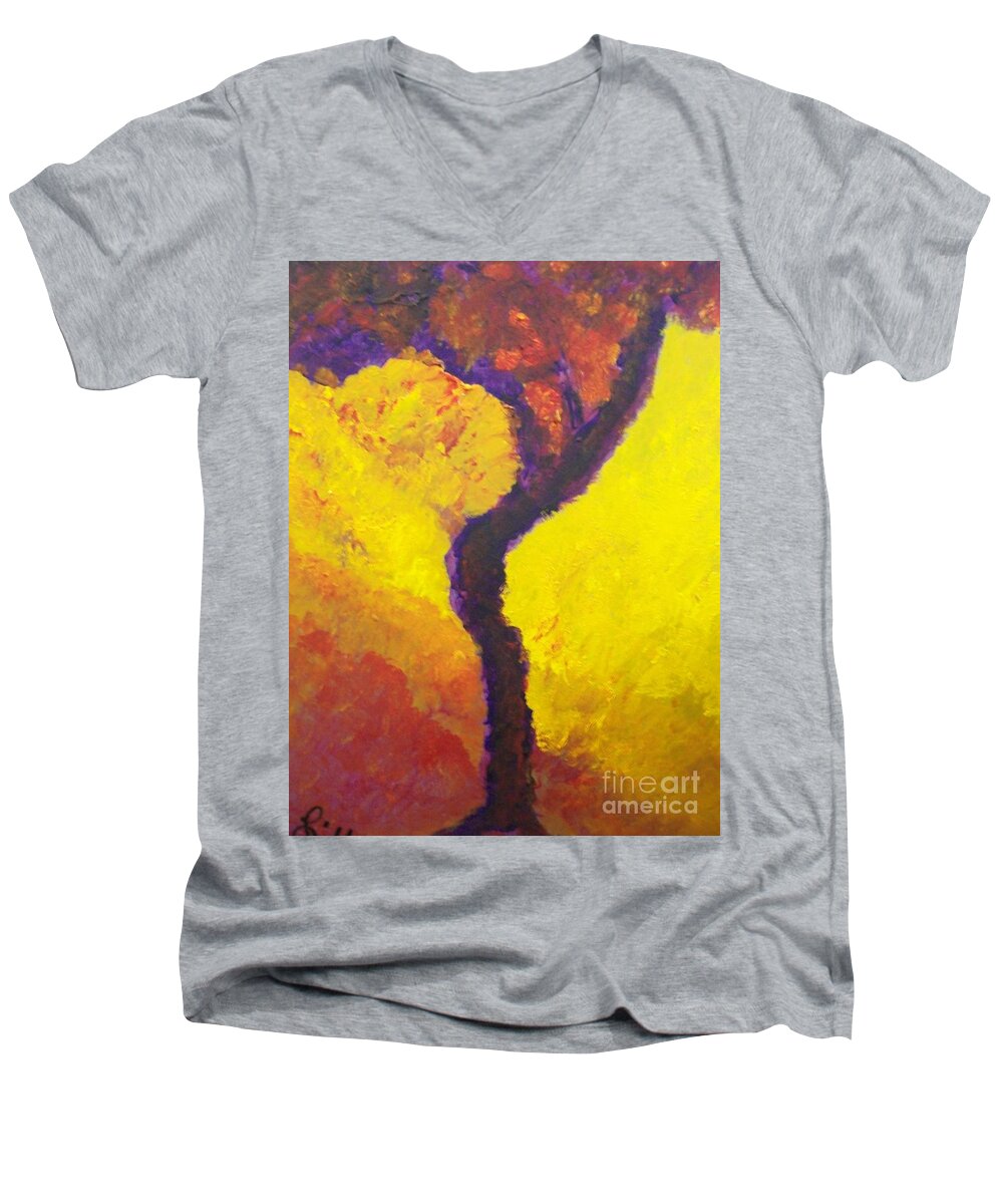 Bendy Tree Men's V-Neck T-Shirt featuring the painting Bendy Tree by Laurette Escobar