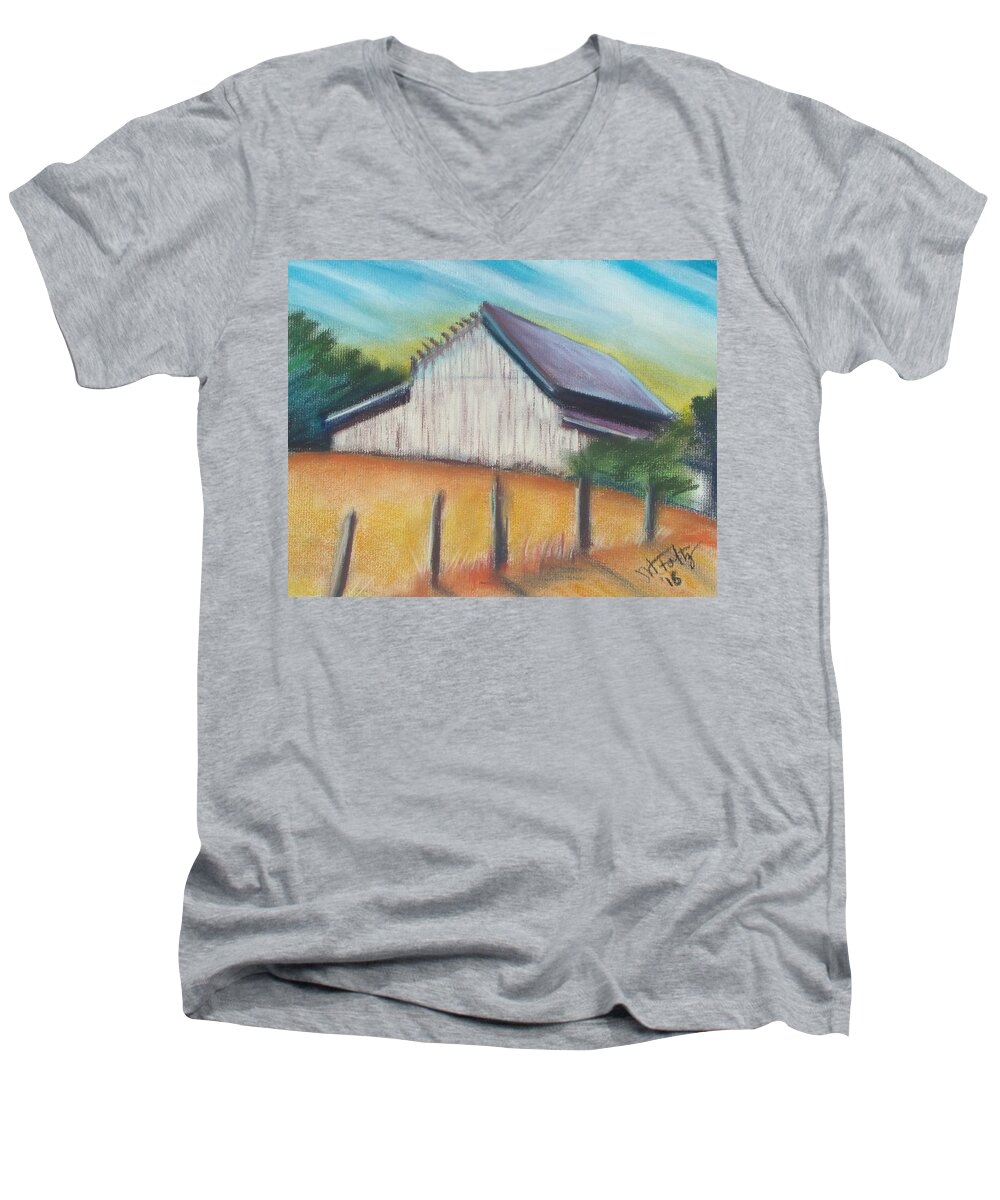 Pastel Art Men's V-Neck T-Shirt featuring the painting Benito Barn by Michael Foltz