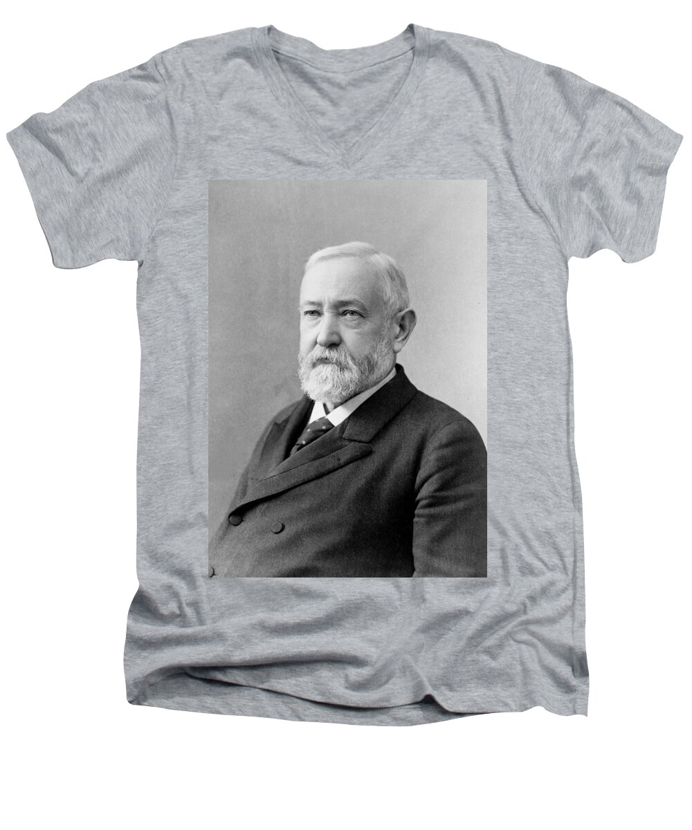 President Men's V-Neck T-Shirt featuring the photograph Benjamin Harrison - President of the United States by International Images