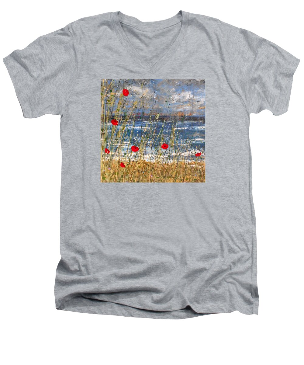 Seascape Men's V-Neck T-Shirt featuring the painting Between the crosses DETAIL by Angie Wright