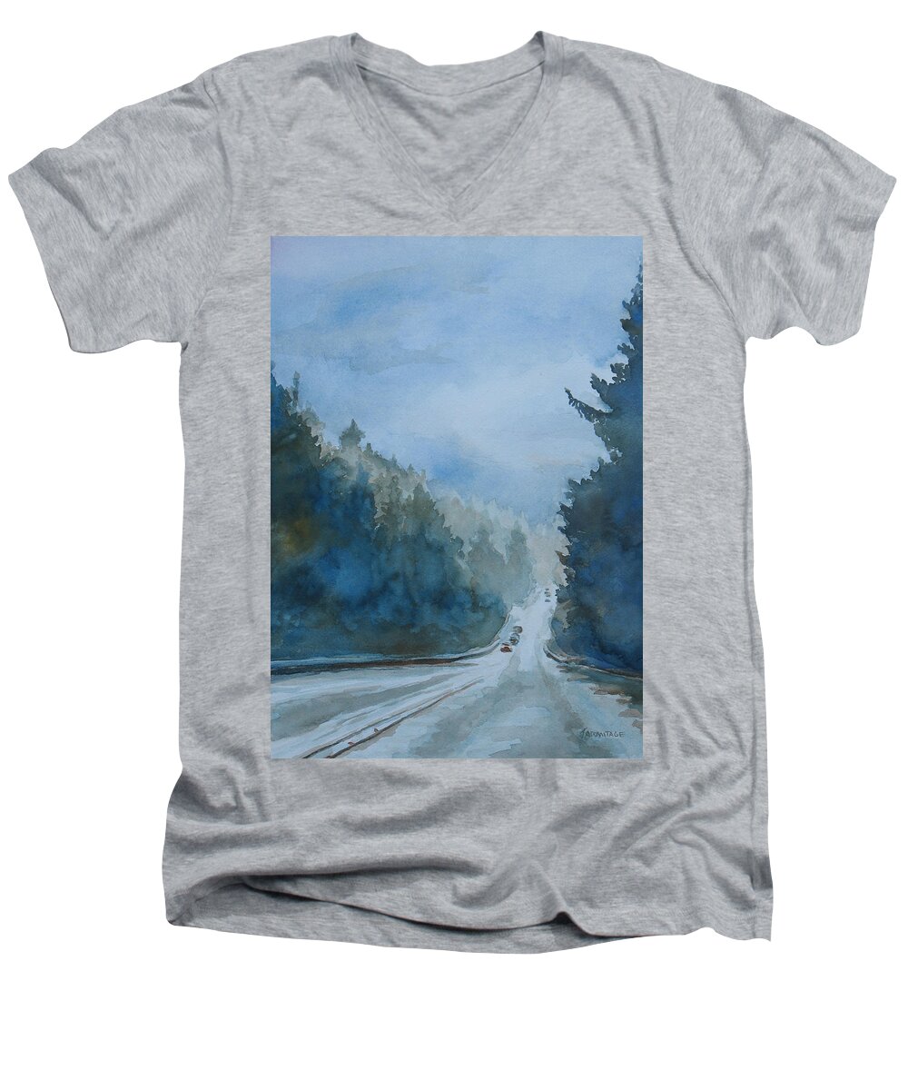 Road Men's V-Neck T-Shirt featuring the painting Between the Showers on HWY 101 by Jenny Armitage