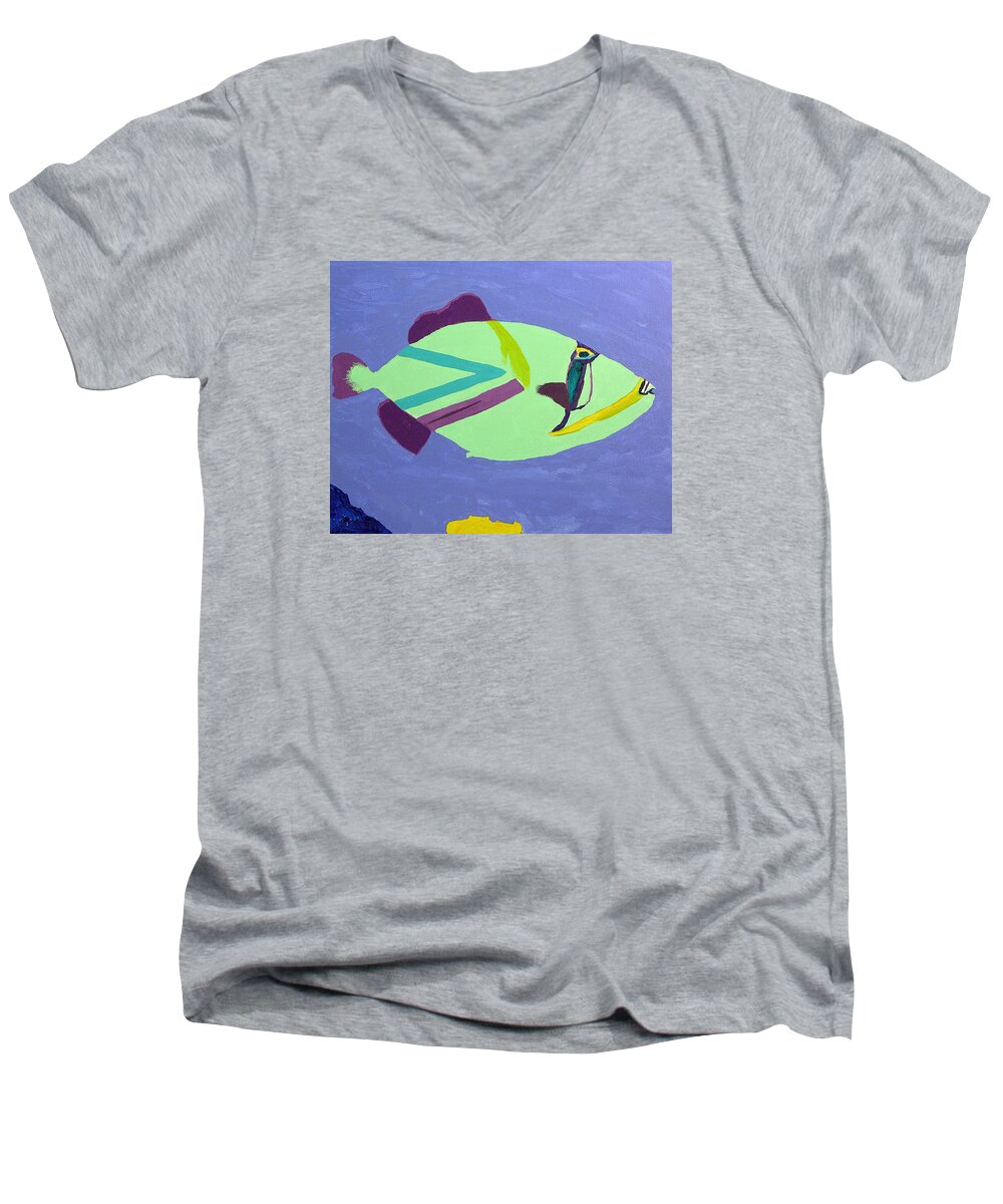 Fish Men's V-Neck T-Shirt featuring the painting Big Fish in a Small Pond by Karen Nicholson
