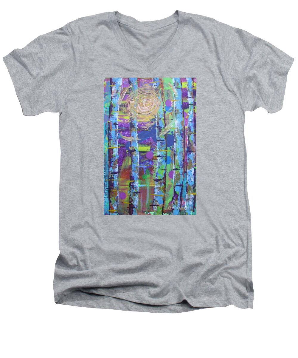 Land Men's V-Neck T-Shirt featuring the painting Birch 6 by Jacqueline Athmann