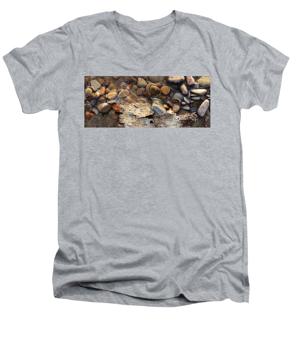 Abstract Men's V-Neck T-Shirt featuring the digital art Birch Bark And Ice In The Creek Four by Lyle Crump