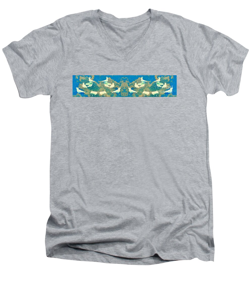Birds Men's V-Neck T-Shirt featuring the mixed media Birds In Paradise by Leanne Seymour