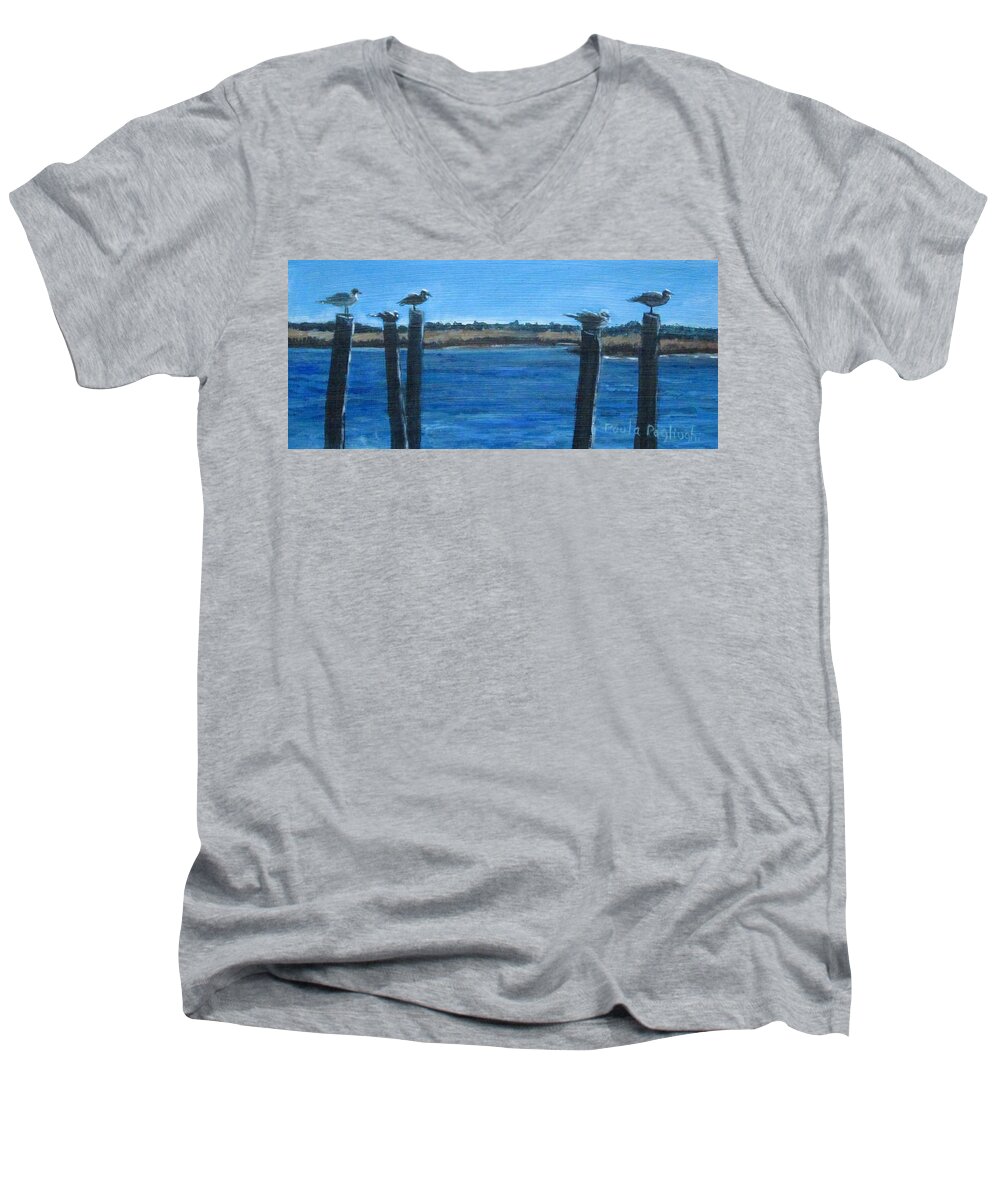 Seagulls Men's V-Neck T-Shirt featuring the painting Bivalve Seagulls by Paula Pagliughi