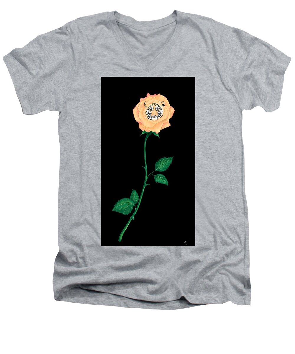 Rose Men's V-Neck T-Shirt featuring the digital art Blooming Bengal by Norman Klein