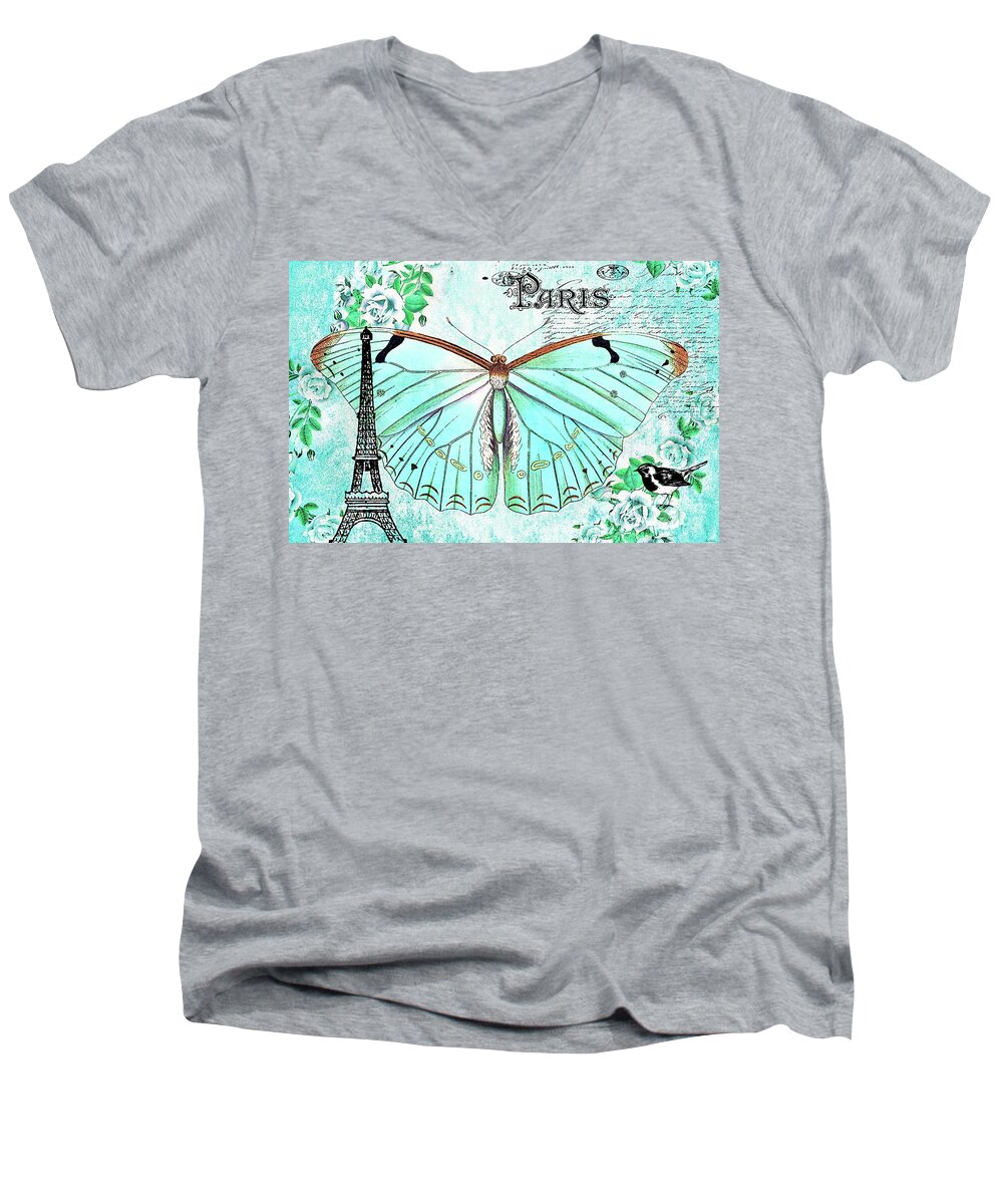 Butterfly Men's V-Neck T-Shirt featuring the painting Blue Butterfly by Tina LeCour