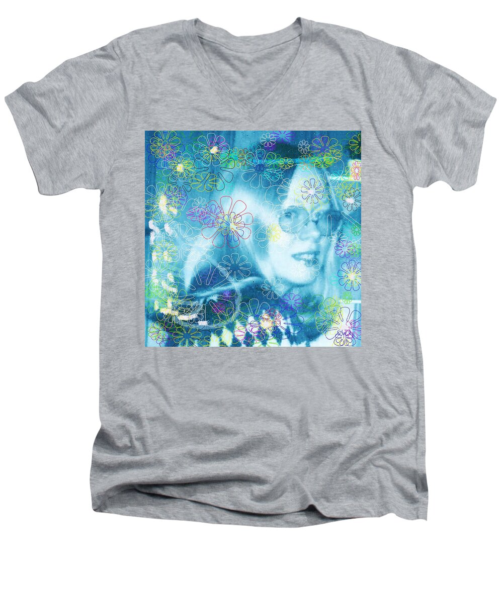 Fairy Men's V-Neck T-Shirt featuring the mixed media Blue Fairy Dream by Denise F Fulmer
