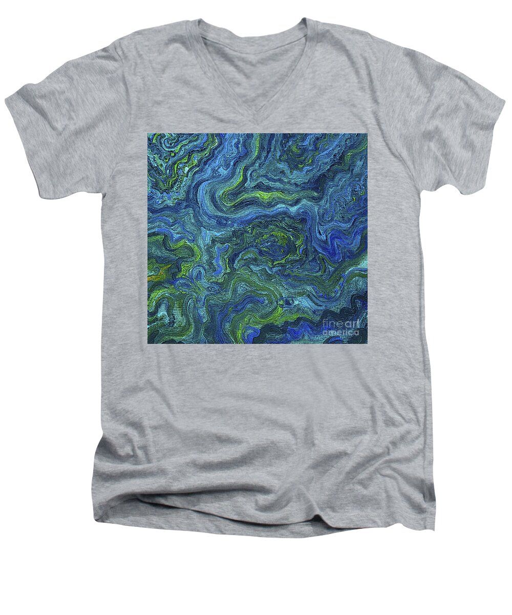 Blue Green Texture Men's V-Neck T-Shirt featuring the painting Blue Green Texture by Shelley Myers