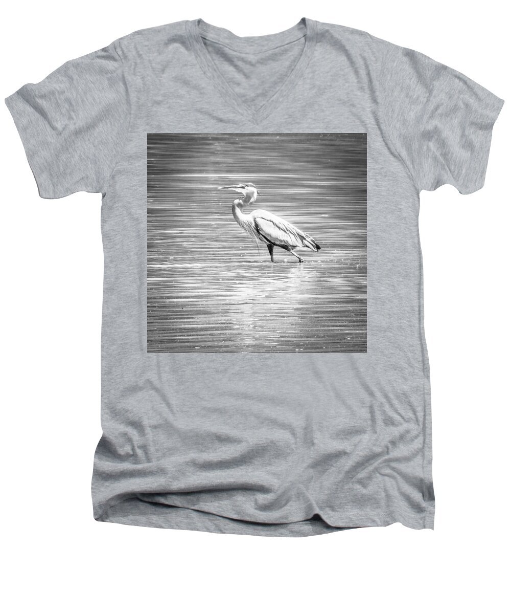 2015 Men's V-Neck T-Shirt featuring the photograph Blue Heron Strut by Wade Brooks