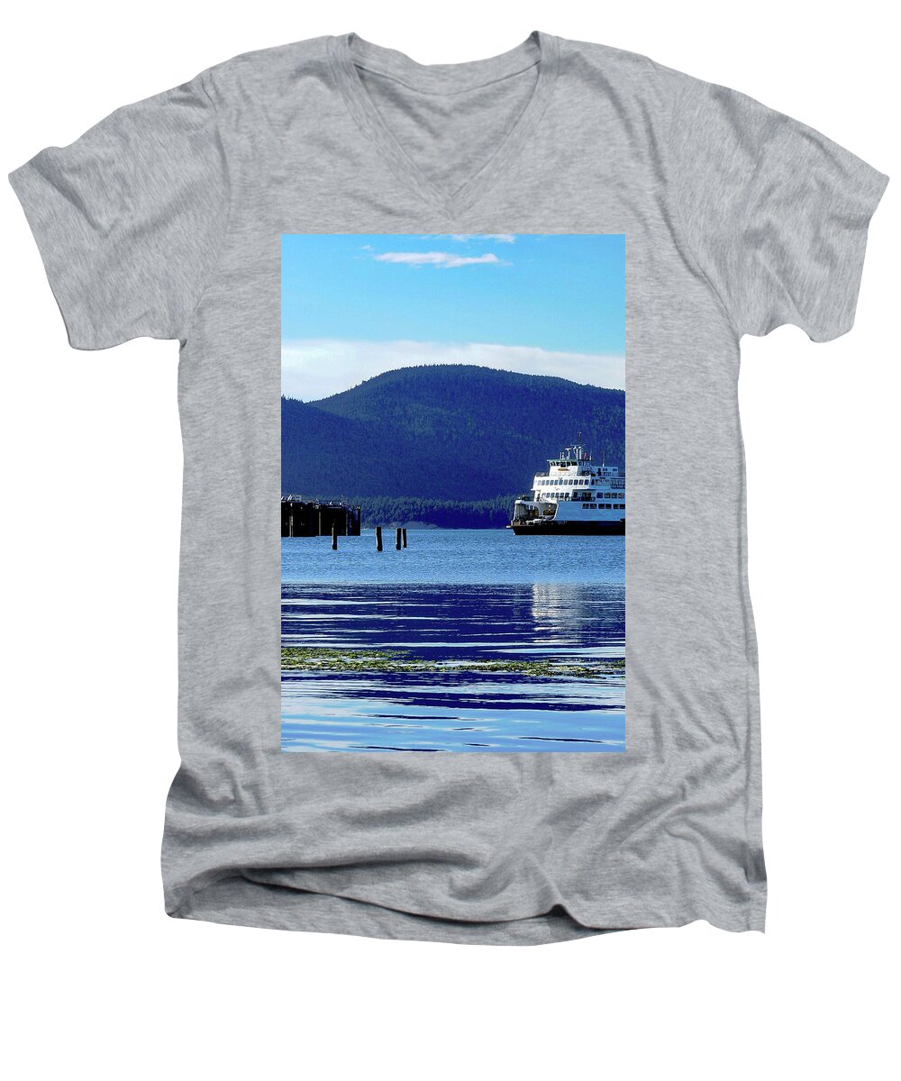 Ferry Men's V-Neck T-Shirt featuring the photograph Blue Ride by Tim Dussault