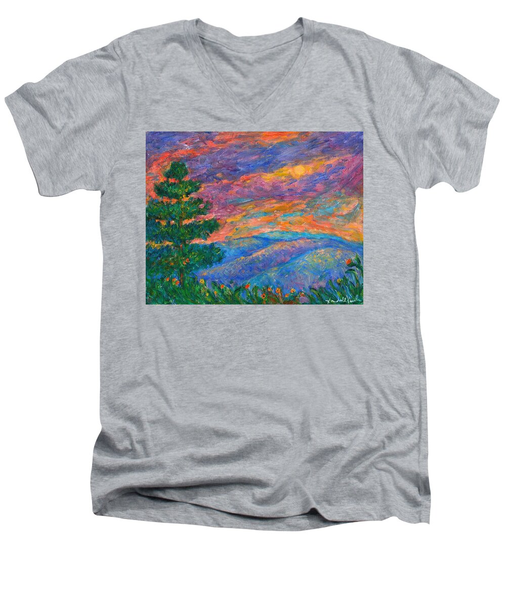 Mountains Men's V-Neck T-Shirt featuring the painting Blue Ridge Jewels by Kendall Kessler