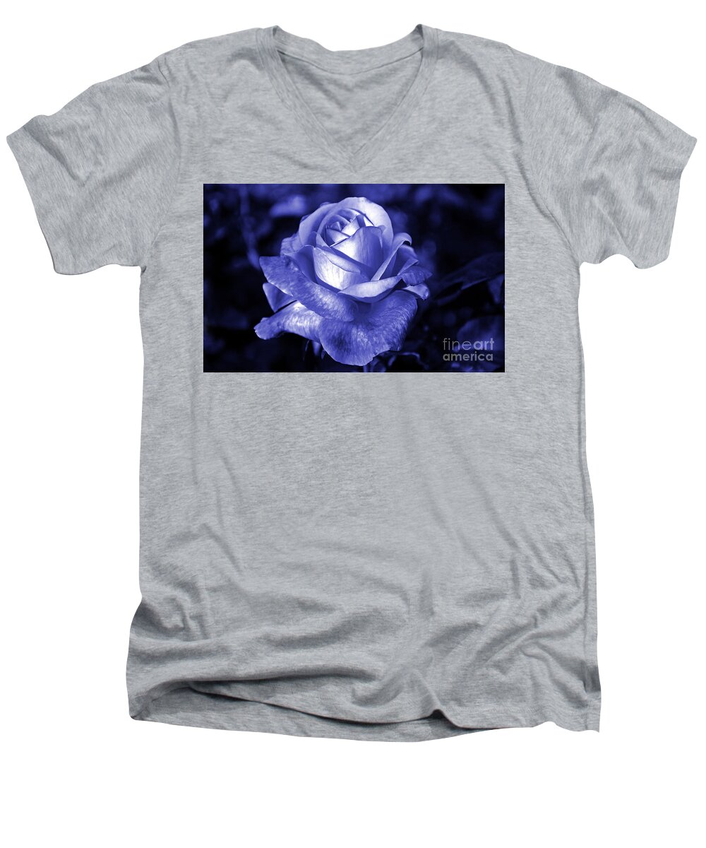 Blue Men's V-Neck T-Shirt featuring the photograph Blue Rose by Frank Larkin