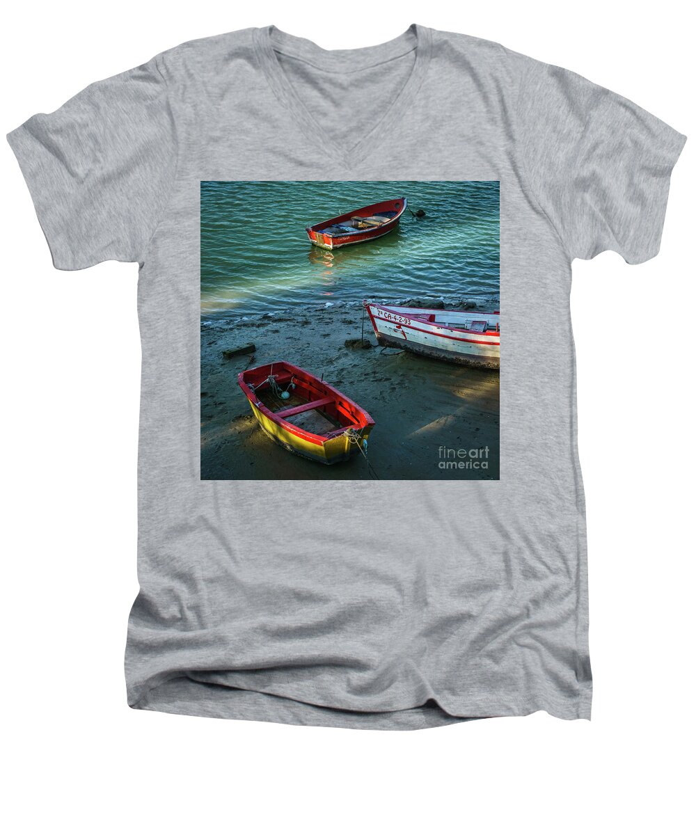 Andalucia Men's V-Neck T-Shirt featuring the photograph Boats on San Pedro River Puerto Real Spain by Pablo Avanzini