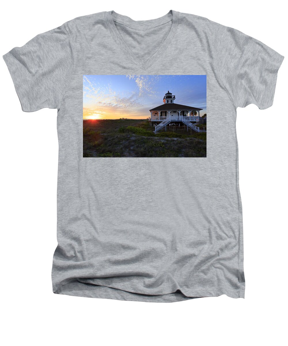 Usa Men's V-Neck T-Shirt featuring the photograph Boca Grande Lighthouse, Gasparilla Island, Florida, U S A by Gary Corbett