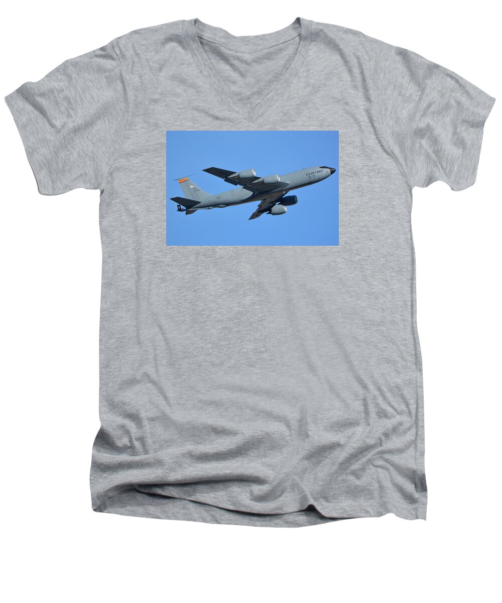 Airplane Men's V-Neck T-Shirt featuring the photograph Boeing KC-135R 61-0284 Phoenix Sky Harbor January 19 2016 by Brian Lockett