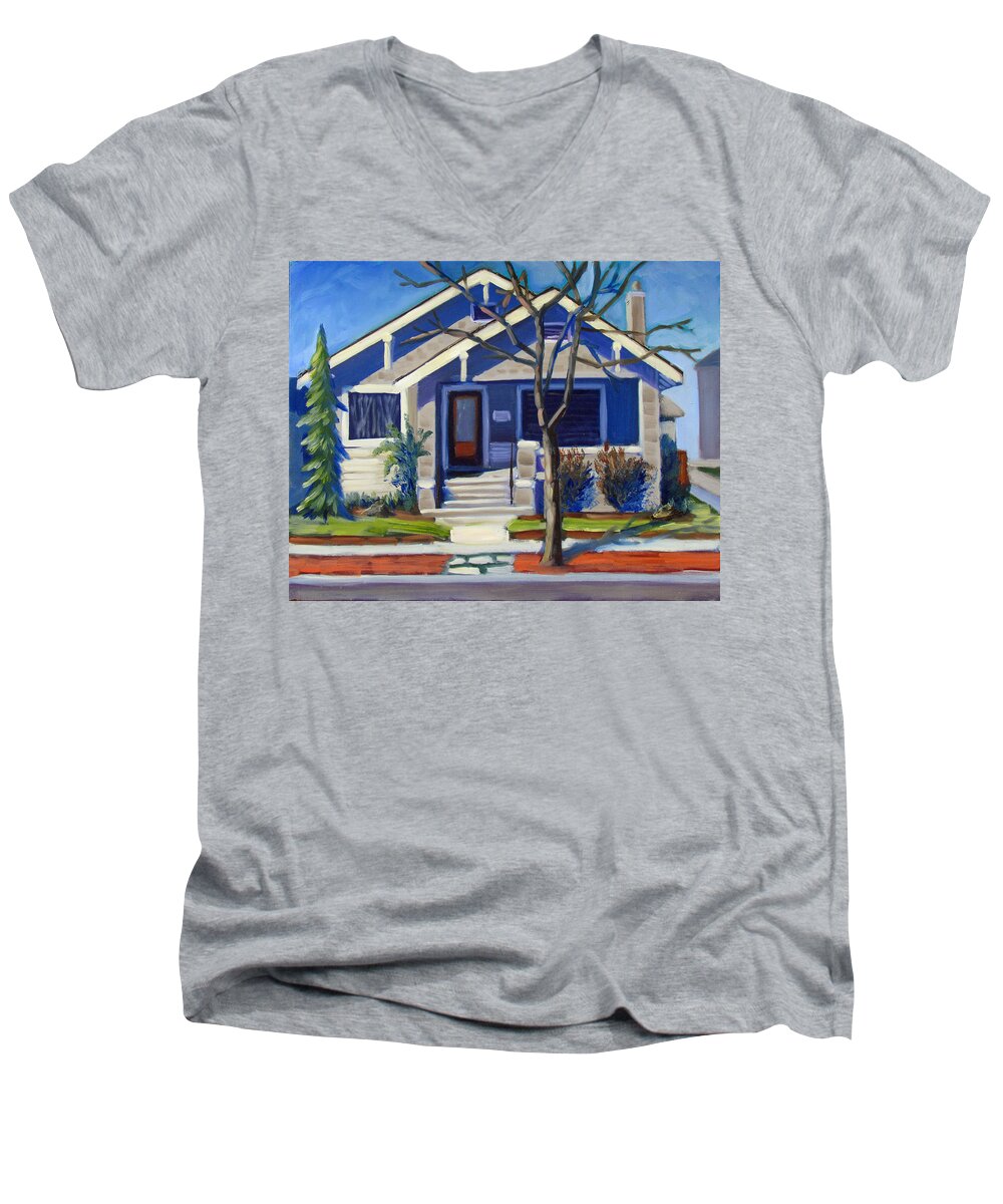 Boise Men's V-Neck T-Shirt featuring the painting BOISE Ridenbaugh St by Kevin Hughes