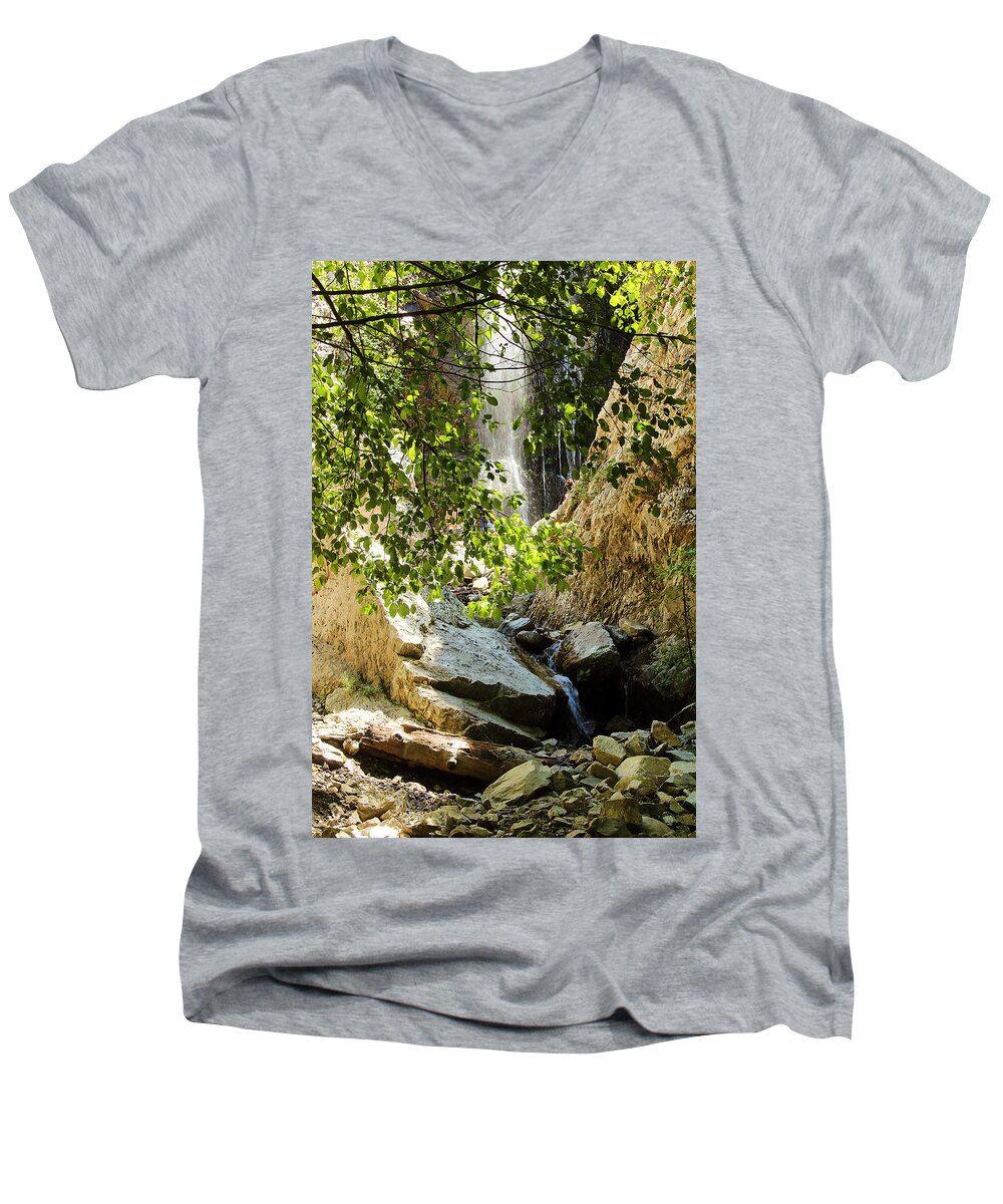 Bonita Falls Through Leaves Men's V-Neck T-Shirt featuring the photograph Bonita Falls Through leaves by Viktor Savchenko