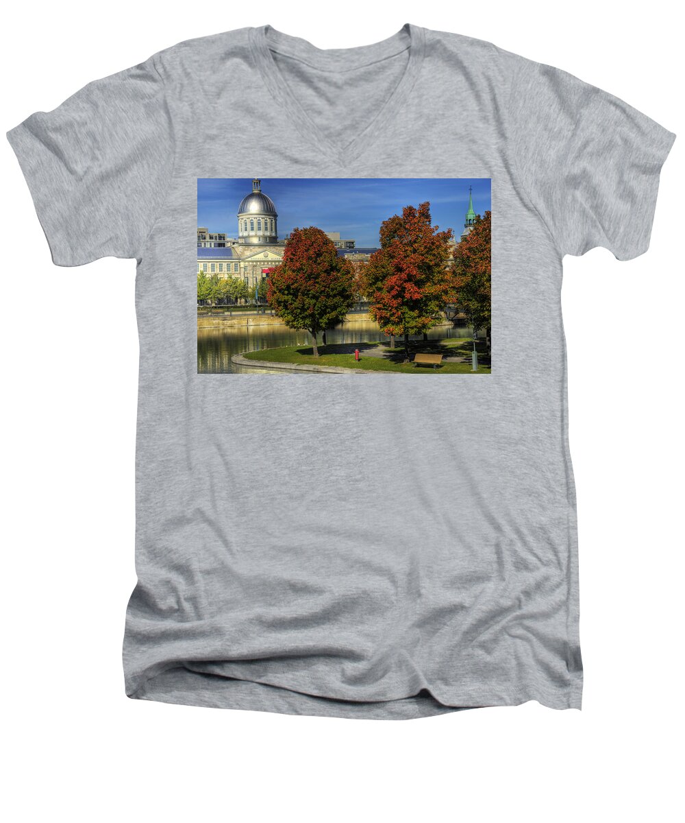 Montreal Men's V-Neck T-Shirt featuring the photograph Bonsecours Market by Nicola Nobile