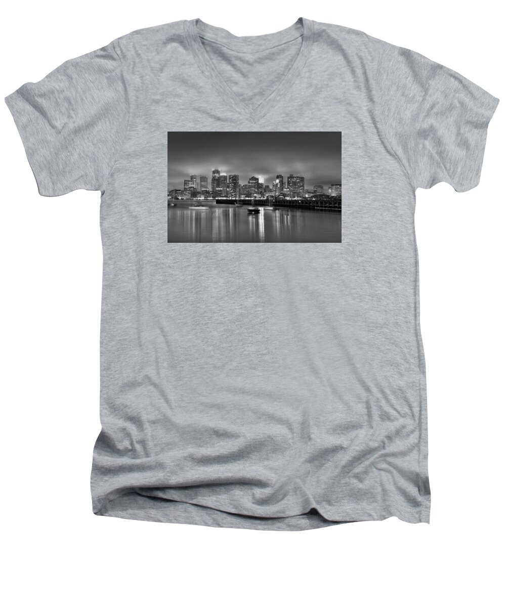 Boston Black And White Men's V-Neck T-Shirt featuring the photograph Boston in Black and White by Brendan Reals