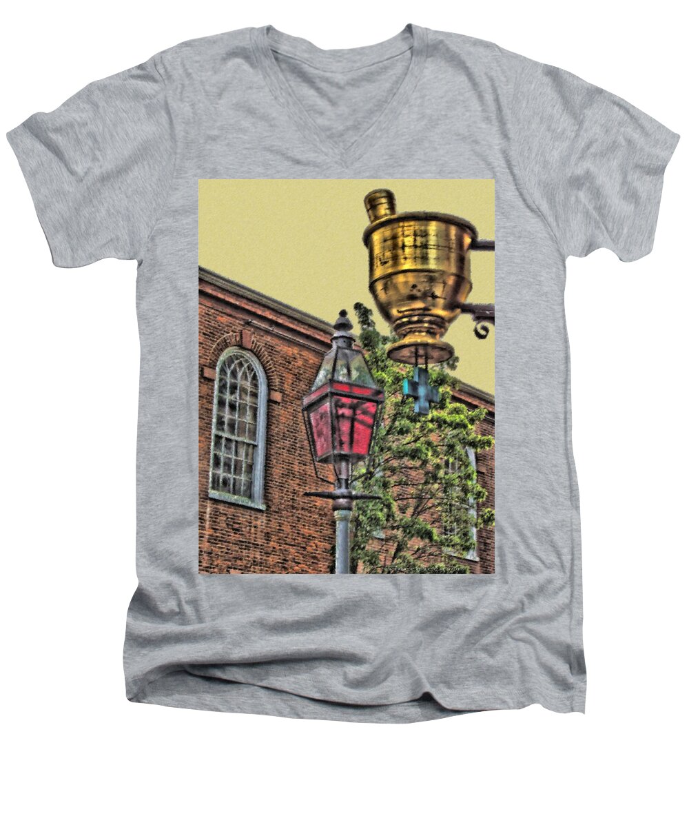 Mortar Men's V-Neck T-Shirt featuring the digital art Boston Medicine by Vincent Green