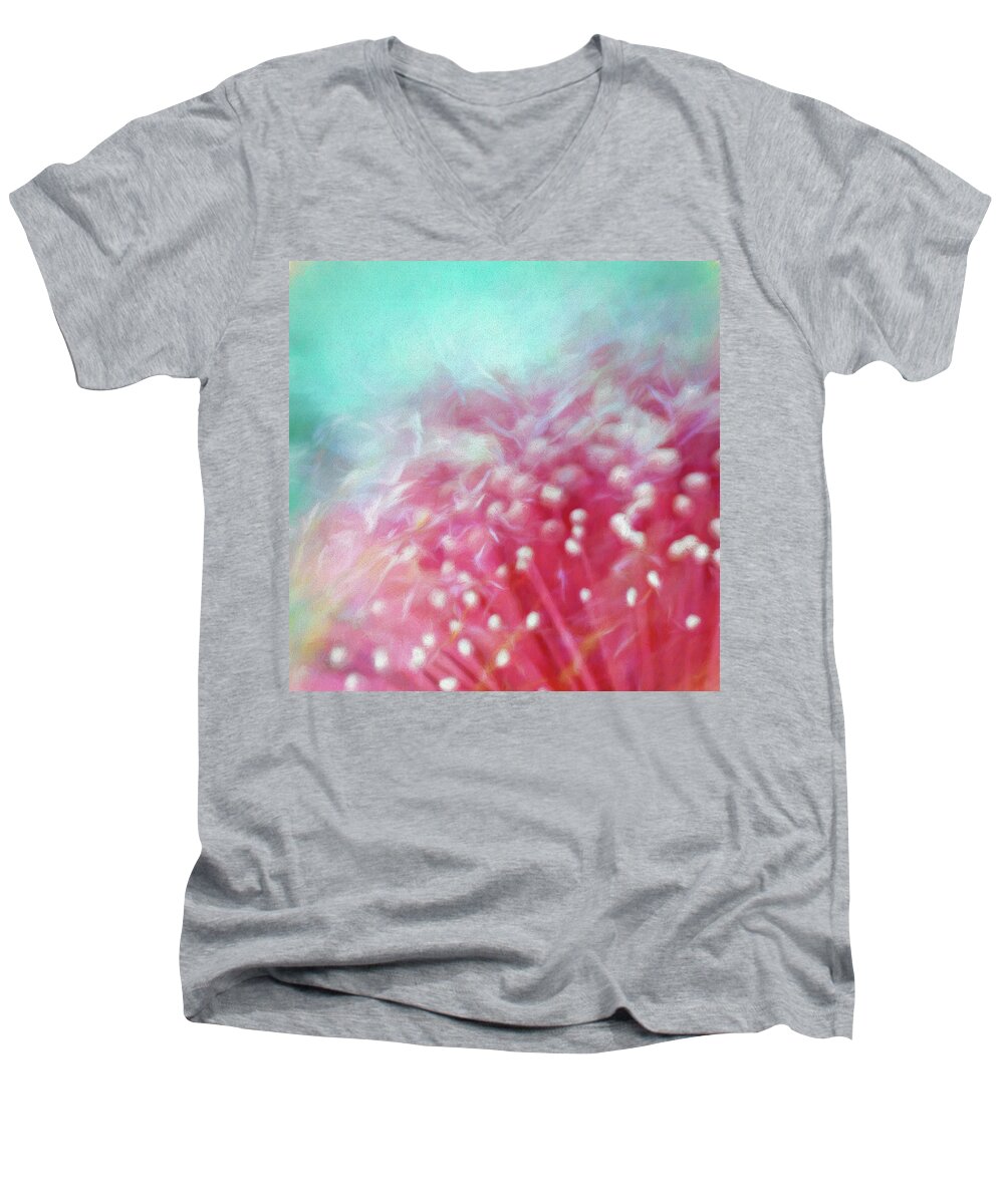 Sheryl Karas Men's V-Neck T-Shirt featuring the photograph Bottlebrush and Wild Grass Abstract by Sheryl Karas