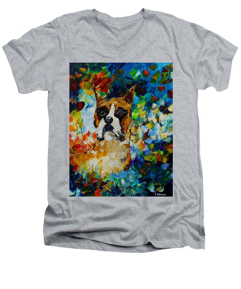 Boxer Men's V-Neck T-Shirt featuring the painting Boxer by Kevin Brown