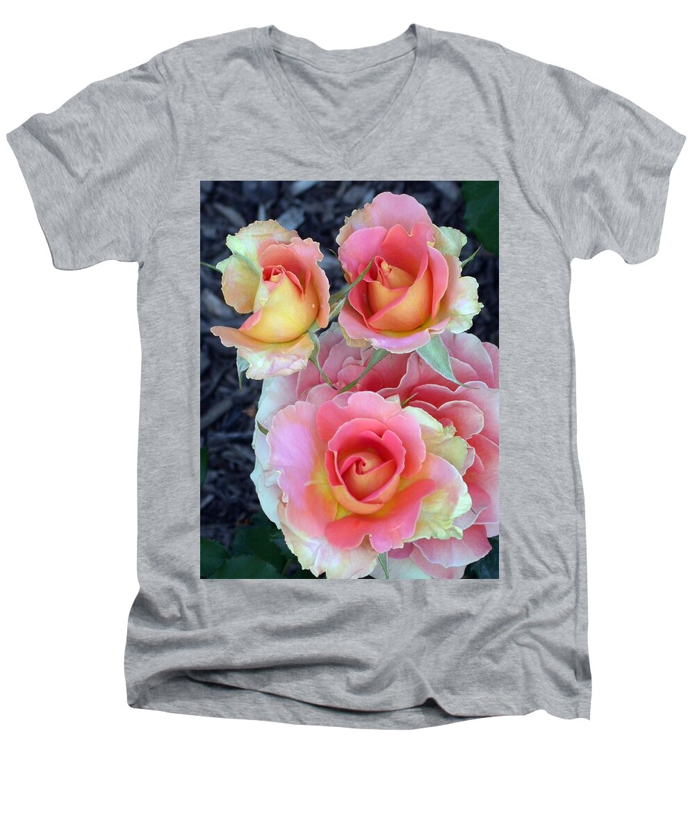 Brass Band Roses Men's V-Neck T-Shirt featuring the photograph Brass Band Roses by Living Color Photography Lorraine Lynch