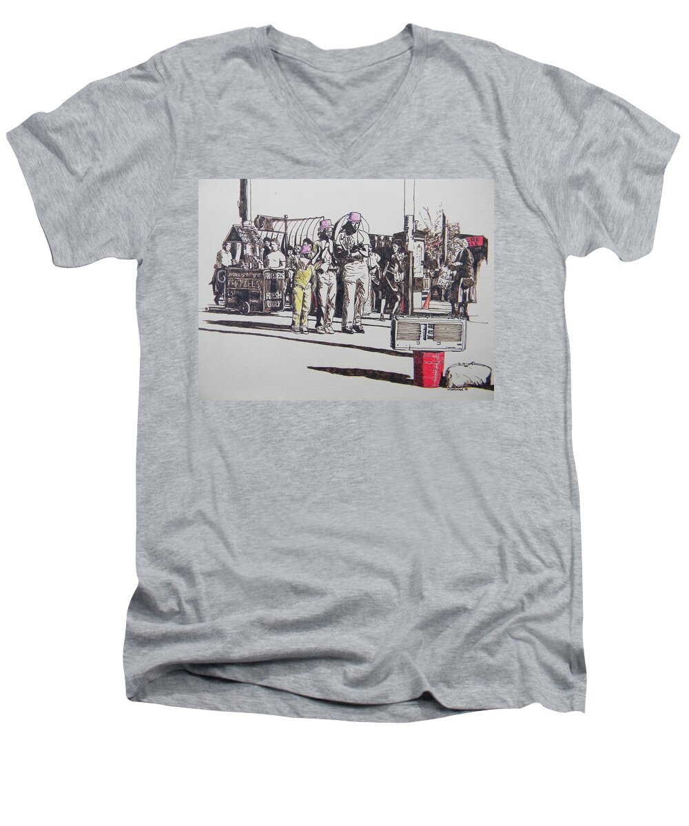 Breakdance Men's V-Neck T-Shirt featuring the drawing Breakdance San Francisco by Marwan George Khoury