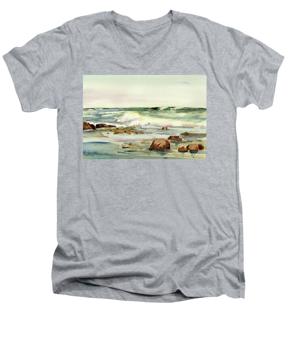 Visco Men's V-Neck T-Shirt featuring the painting Breaking Seas by P Anthony Visco