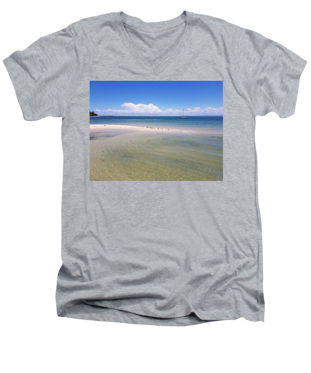 Bribie Island Men's V-Neck T-Shirt featuring the photograph Bribie Waters by Cassy Allsworth