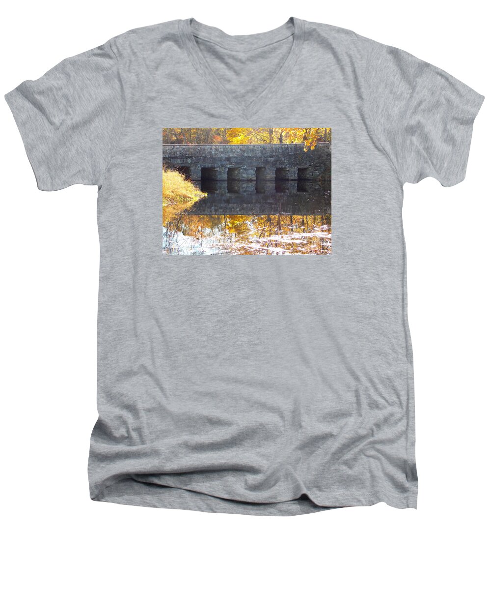 Oliver Mill Park Men's V-Neck T-Shirt featuring the photograph Bridges Reflection by Catherine Gagne