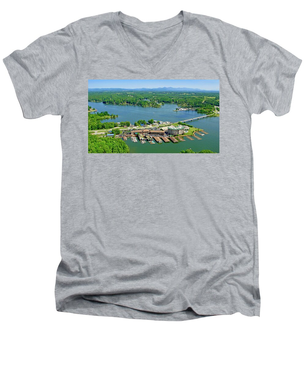 Peaks Of Otter Men's V-Neck T-Shirt featuring the photograph Bridgewater Plaza, Smith Mountain Lake, Virginia by The James Roney Collection