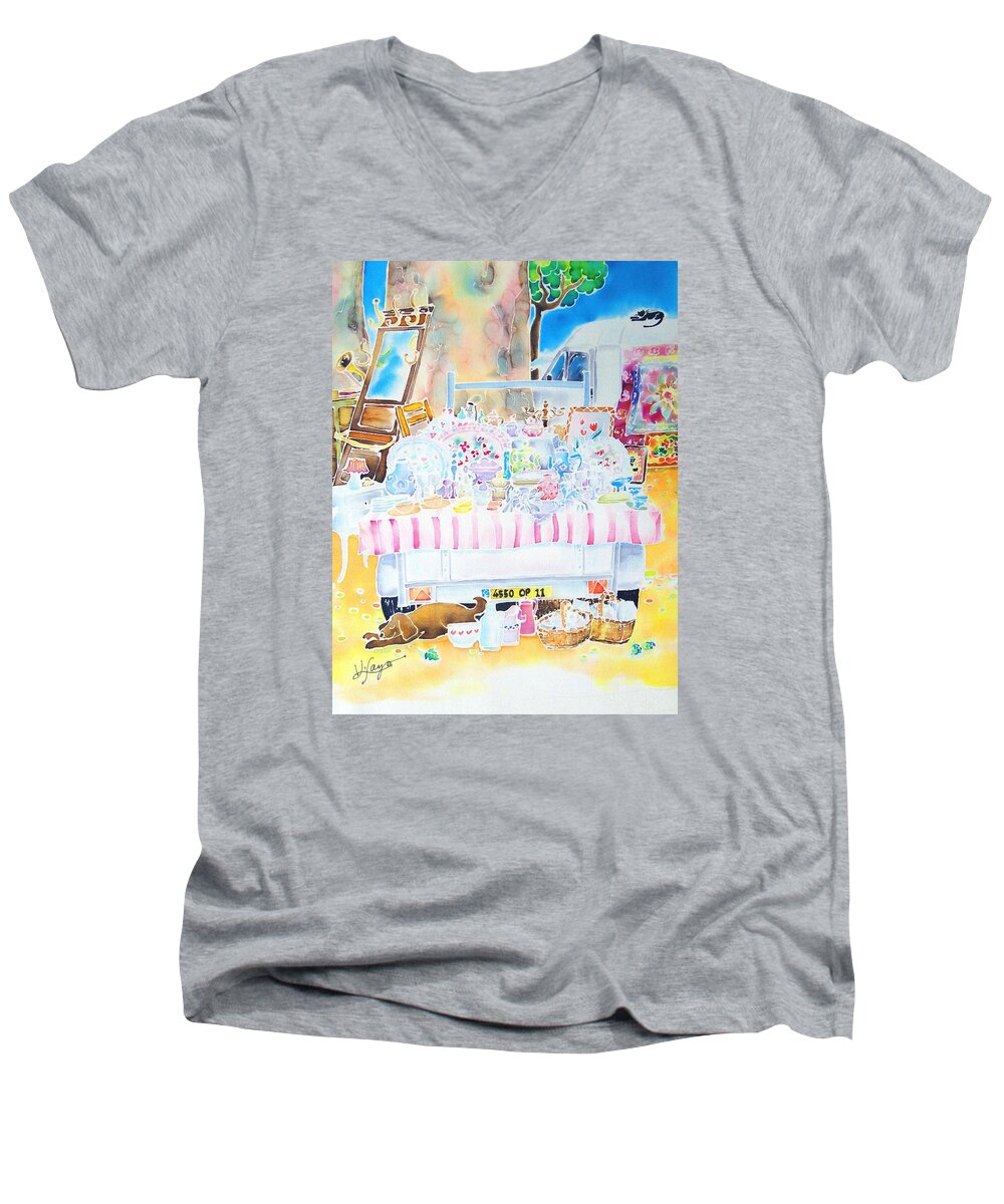 Antique Men's V-Neck T-Shirt featuring the painting Brocante by Hisayo OHTA