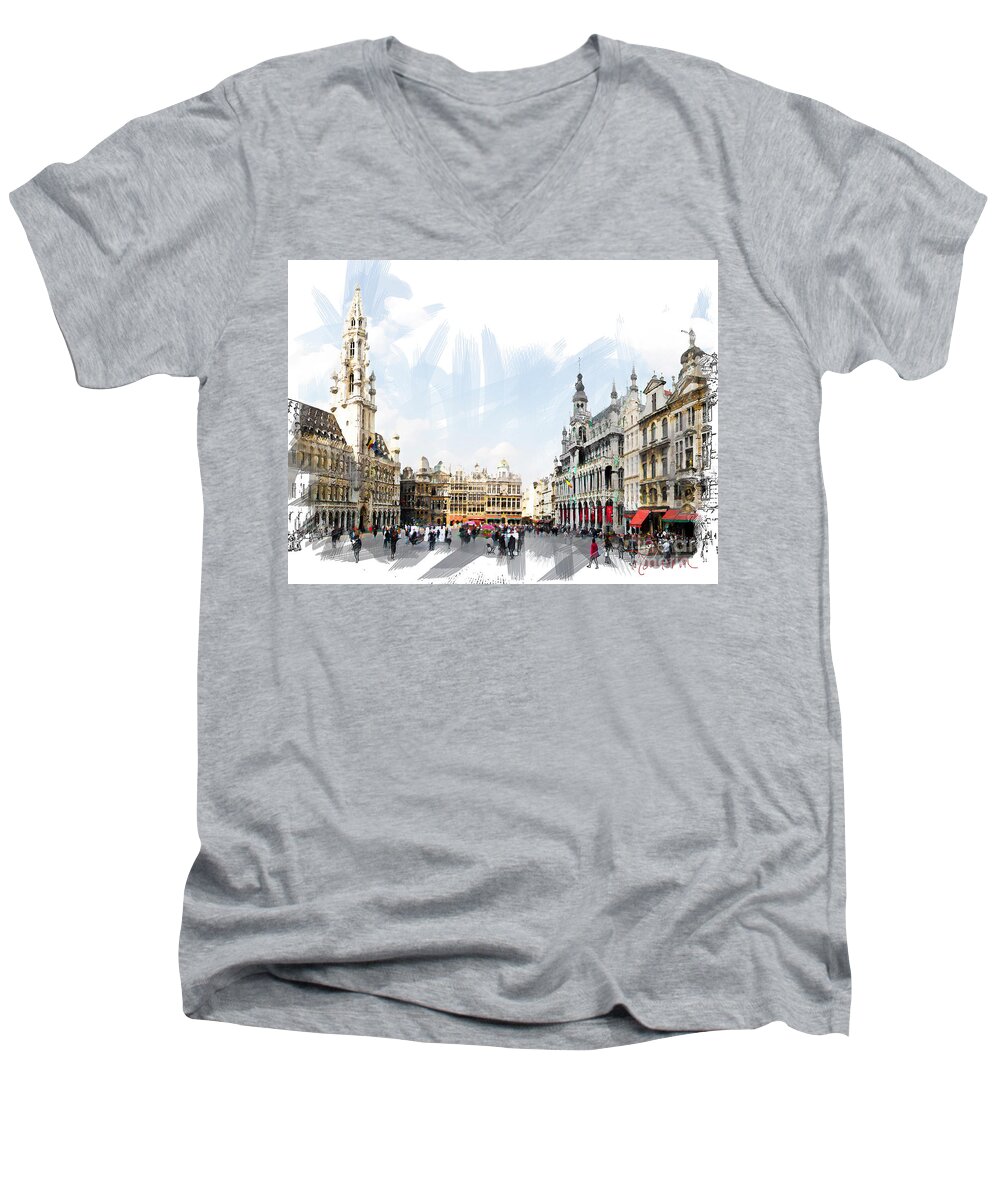 Grote Markt Men's V-Neck T-Shirt featuring the photograph Brussels Grote Markt by Tom Cameron