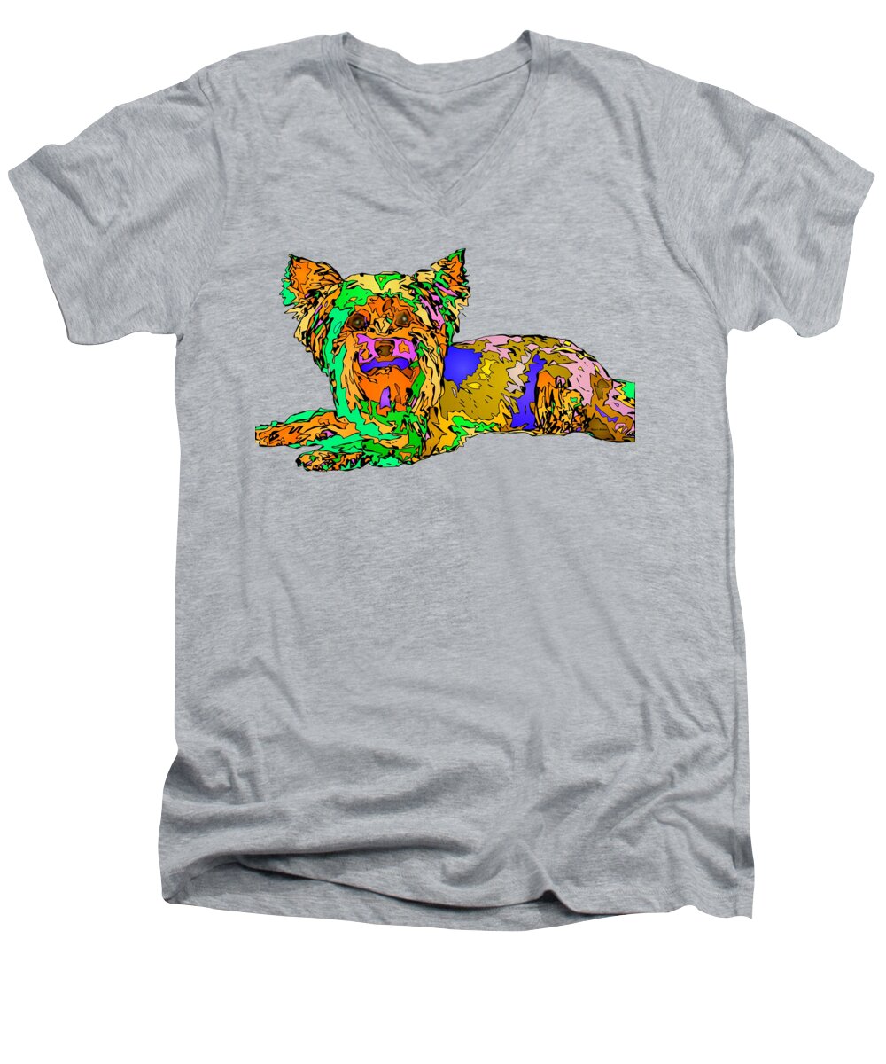 Dog Men's V-Neck T-Shirt featuring the digital art Buddy. Pet Series by Rafael Salazar