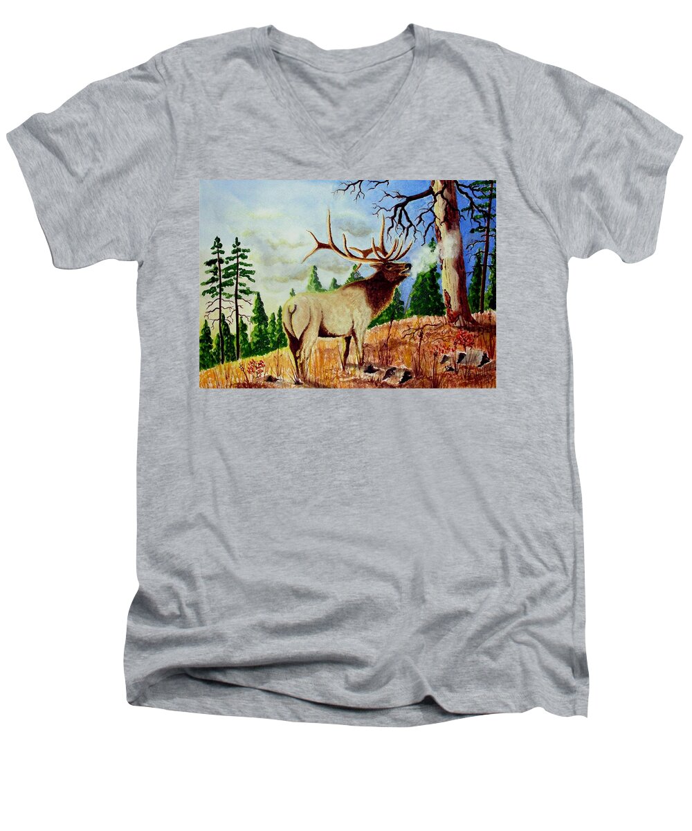 Antlers Men's V-Neck T-Shirt featuring the painting Bugling Elk by Jimmy Smith