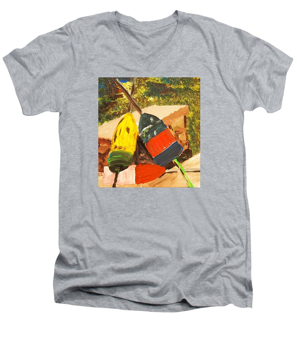 #upcycle Men's V-Neck T-Shirt featuring the painting Buoys by Francois Lamothe
