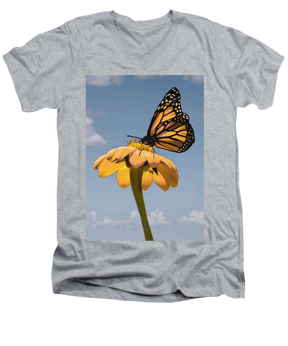 Butterfly Men's V-Neck T-Shirt featuring the photograph Butterfly and Flower by Sharon Foster