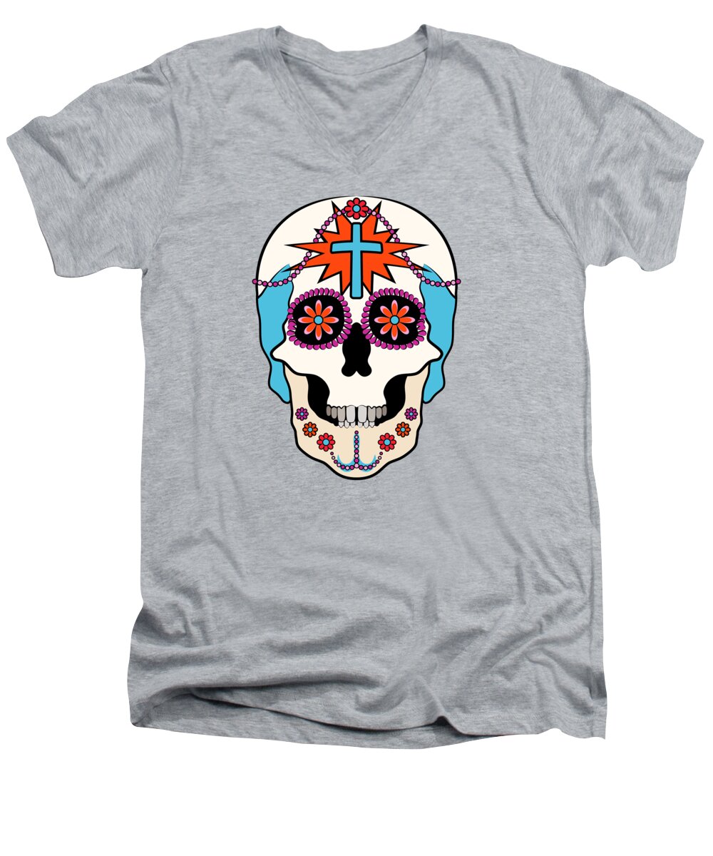 Skull Men's V-Neck T-Shirt featuring the digital art Calavera Graphic by MM Anderson