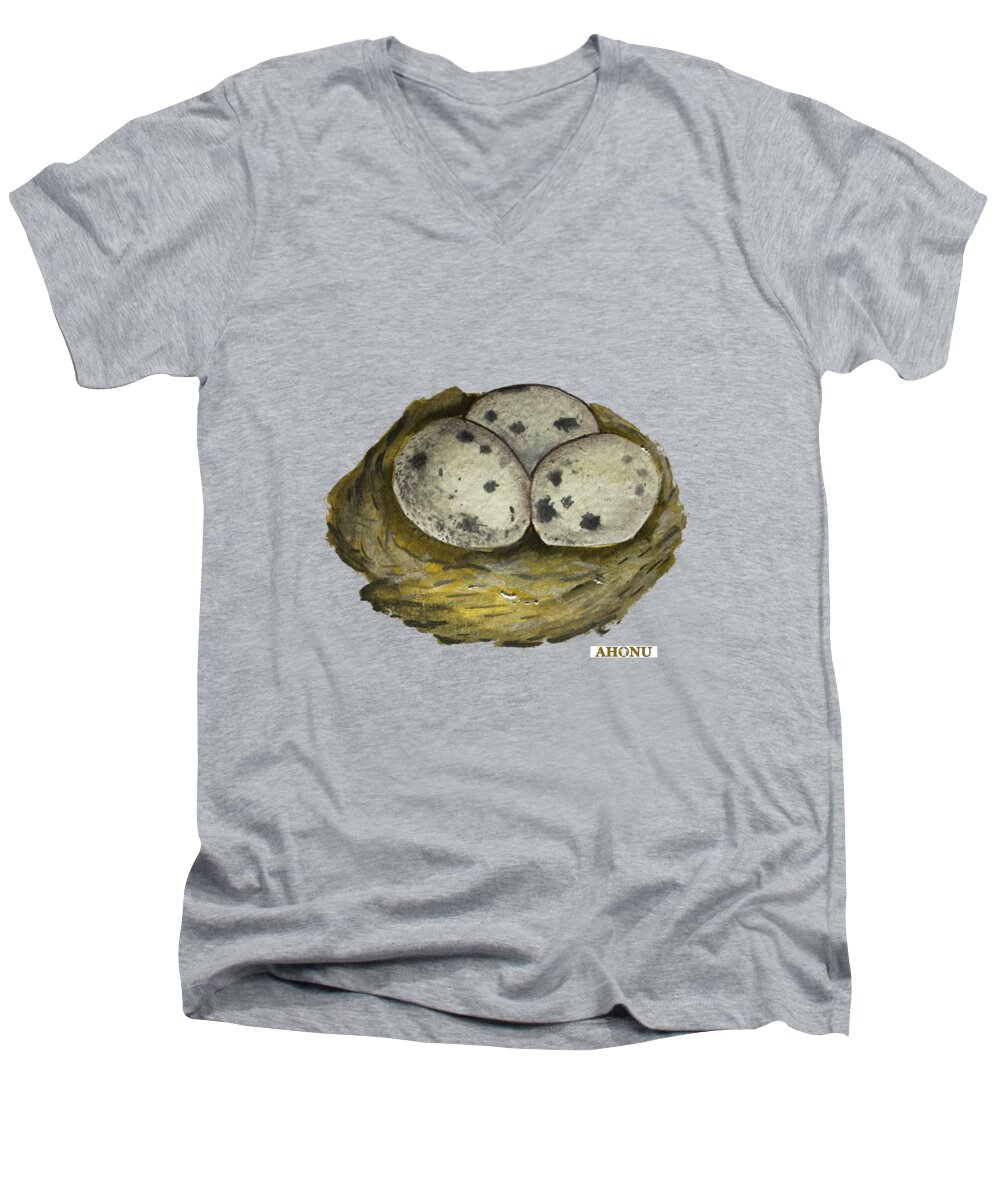 Quail Men's V-Neck T-Shirt featuring the painting California Quail Eggs in Nest by AHONU Aingeal Rose